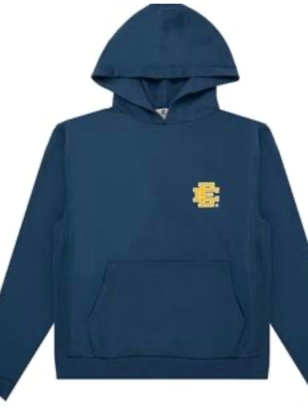 Eric Emanuel Heavyweight Cotton EE Graphic Logo Hoodie Blue Yellow Pullover-M